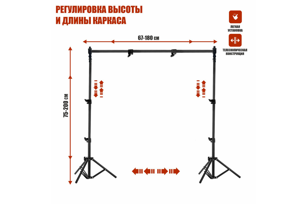 Каркас 2 метра,ширина до 1.8 метра,с фоном хромакей,прищепками,сумками для переноски