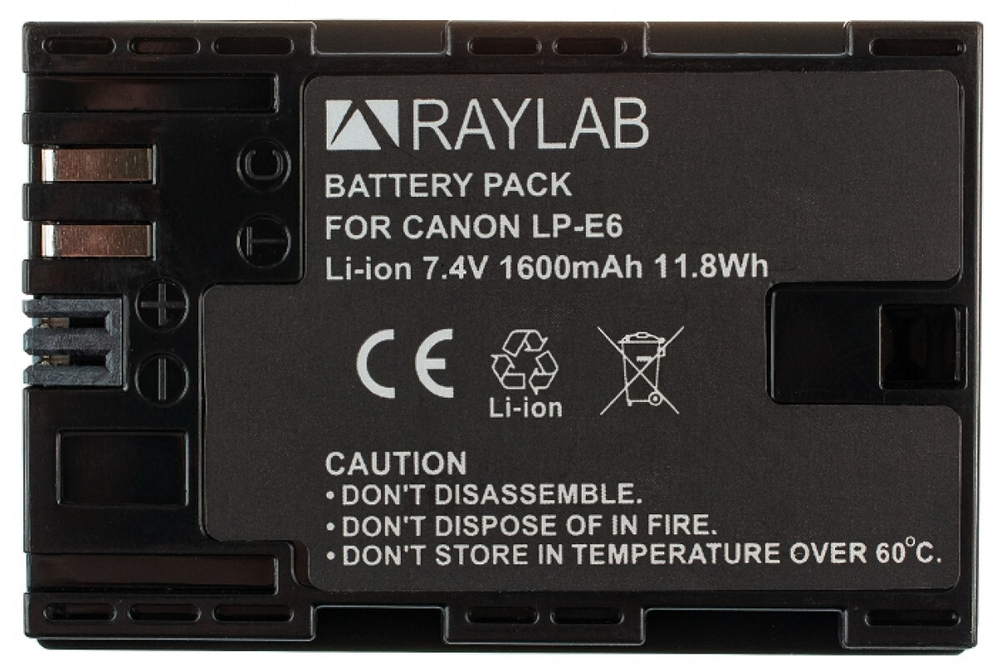 Аккумулятор Raylab RL-LPE6 1600мАч (для EOS 6D 60D, 70D, 80D, 7D, 5D mark II, mark III)