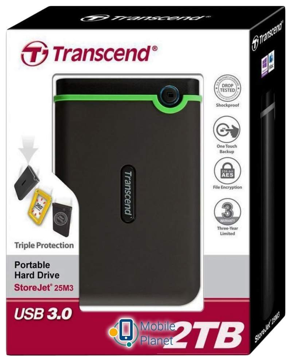 Внешний диск HDD Transcend StoreJet 2TB Green/Black (TS2TSJ25M3)