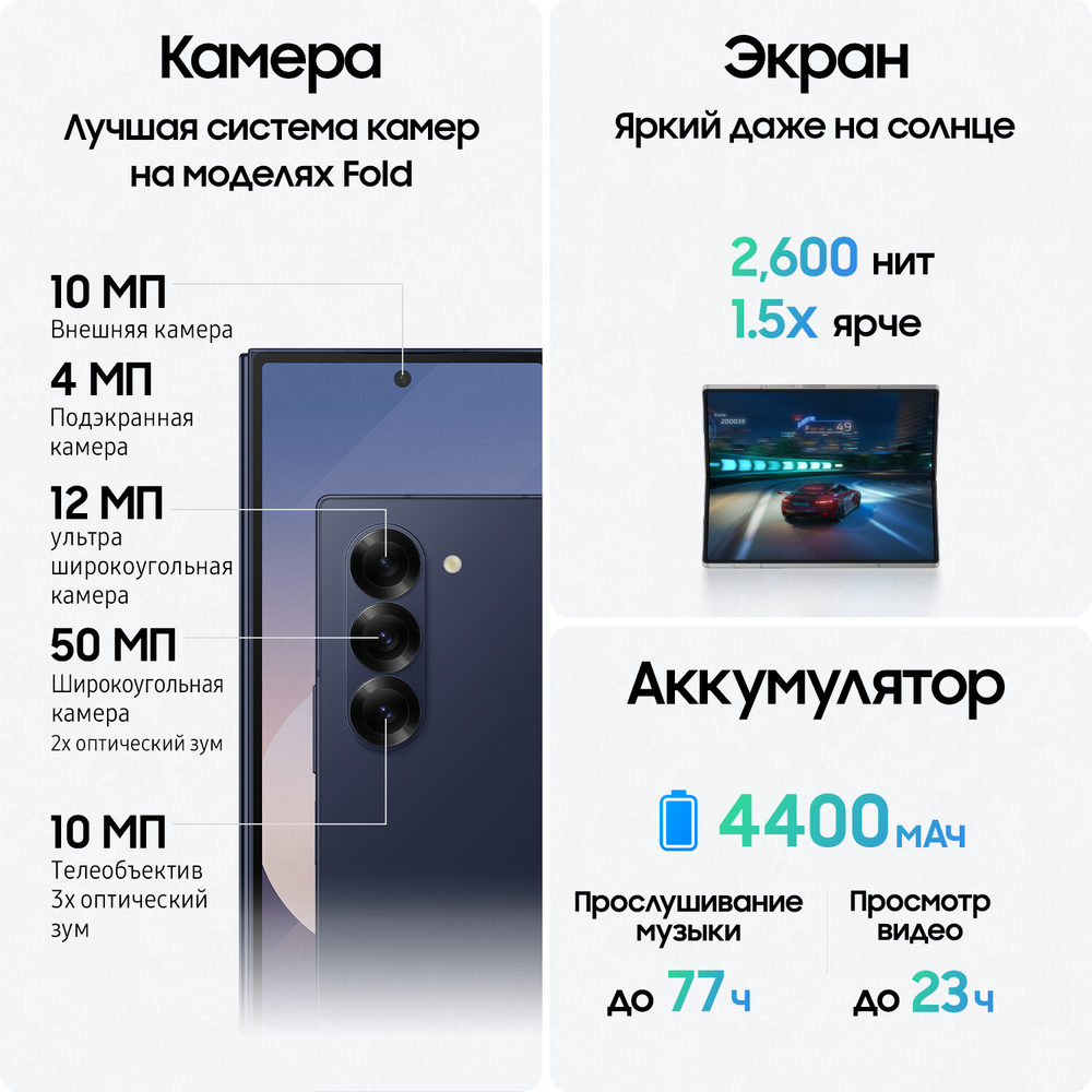 Смартфон Galaxy Z Fold6 12/256GB Dark Blue + наушники Galaxy Buds3 Pro Silver в комплекте