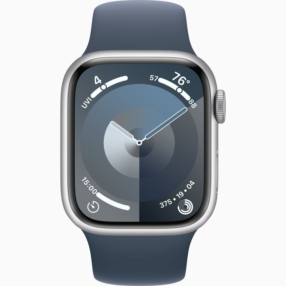 Смарт-часы Apple Watch 9 GPS, 41 mm, Silver Aluminium Case, SM, Storm Blue Sport Band