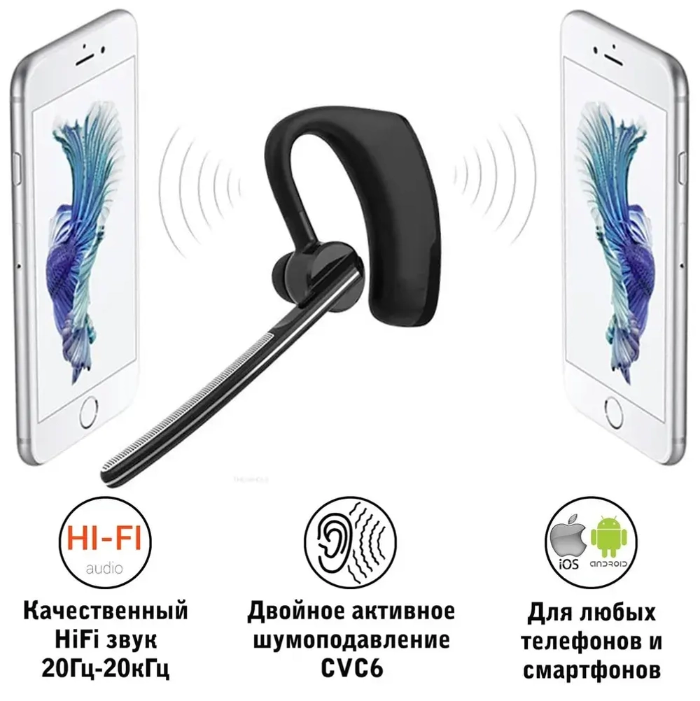 Беспроводная Bluetooth гарнитура Taymlux К6 черная