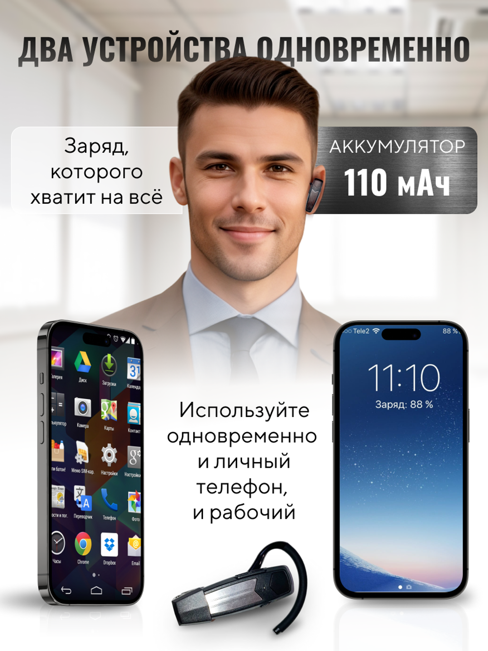 Беспроводная гарнитура блютуз TAYMLUX Q10 черный наушник с шумоподавлением Bluetooth