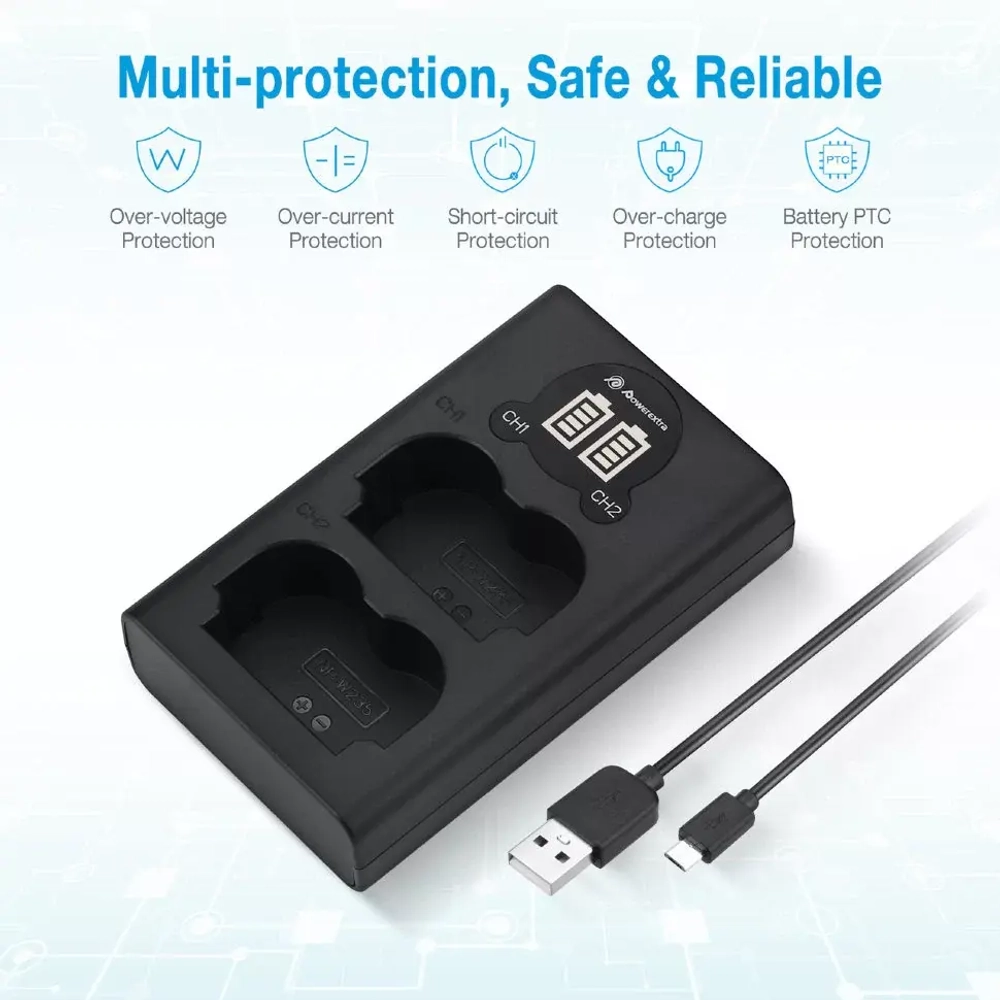 Аккумулятор Powerextra NP-W235, 2 шт + зарядное устройство FJ-W235USB-B