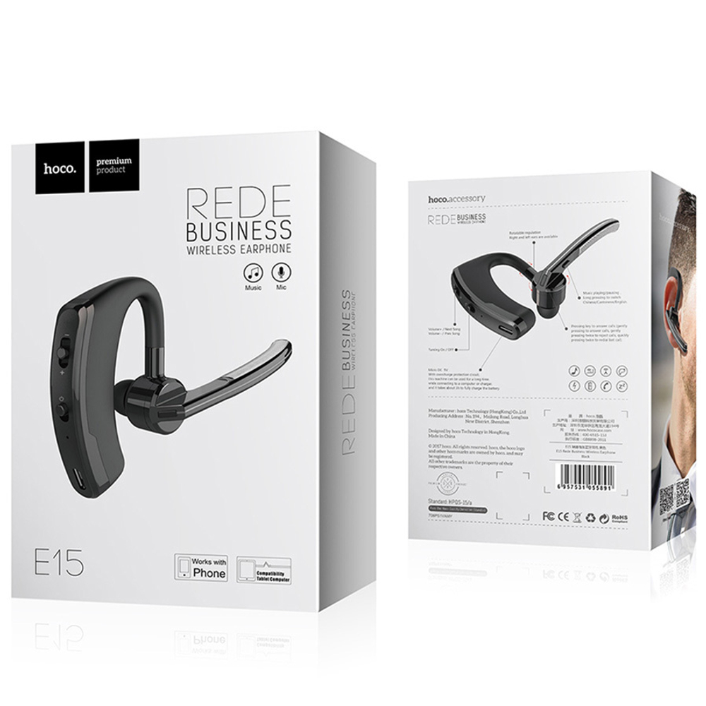 Гарнитура Bluetooth Hoco E15 Rede - Черная