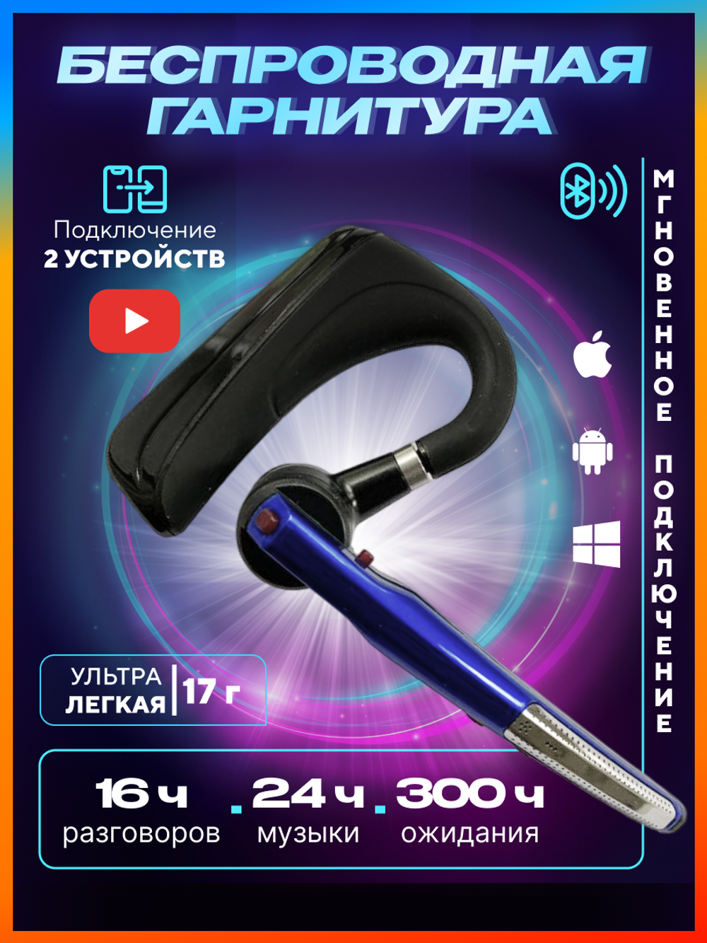 Моно гарнитура Taymlux HSP-B3 PRO синий (3038466)