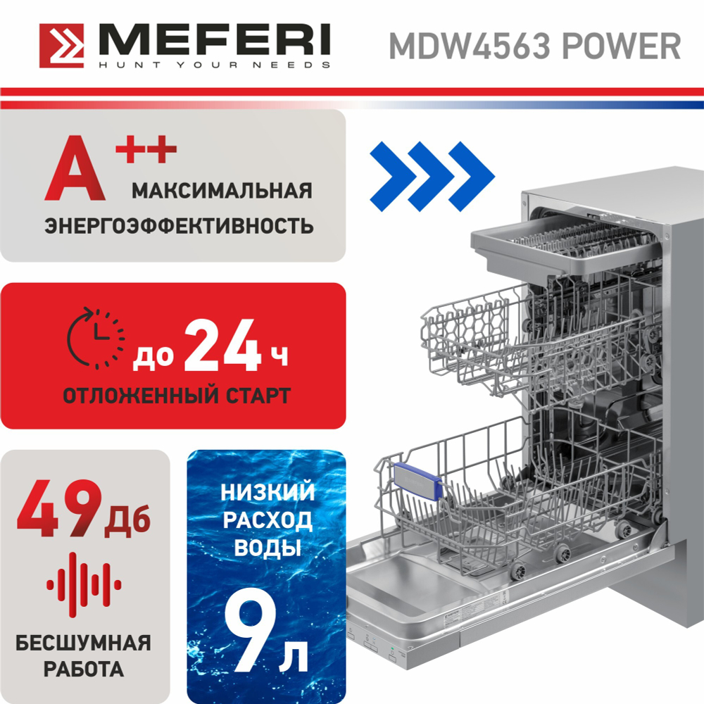 Встраиваемая посудомоечная машина Meferi MDW4563 POWER